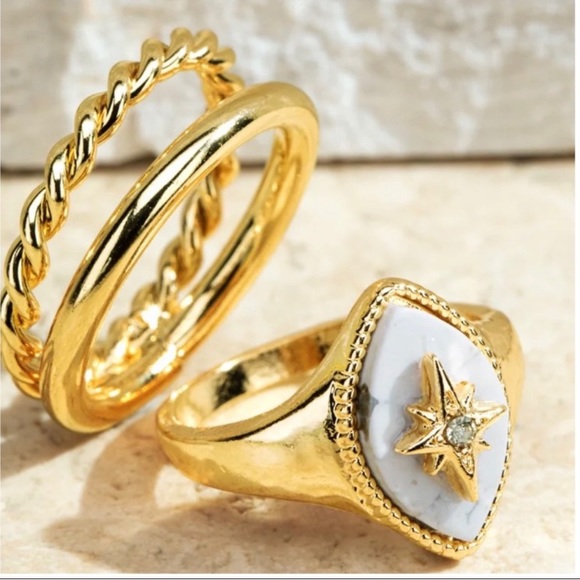 🤍 Howlite Stone Ring Set - size 7 - Picture 2 of 3